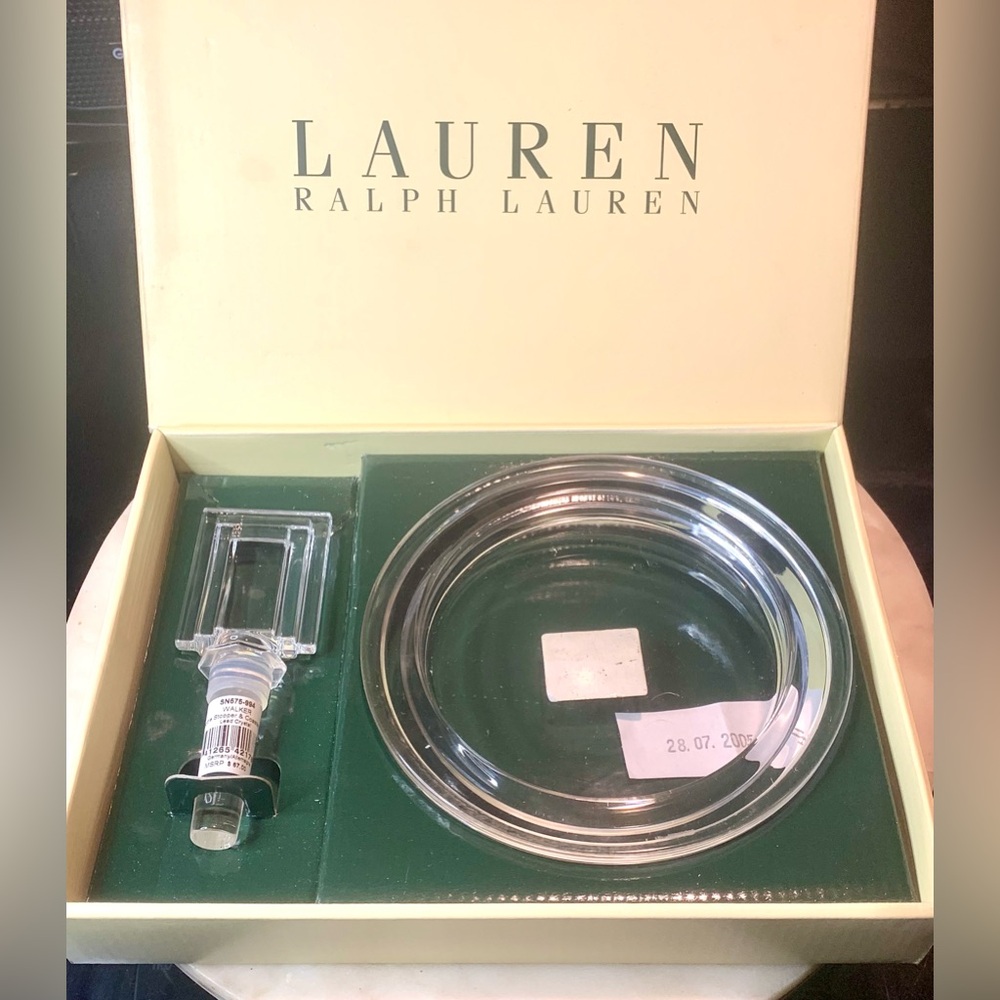 RALPH LAUREN WALTER WINE COASTER & BOTTLE STOPPER SET LED CRYSTAL GERMANY